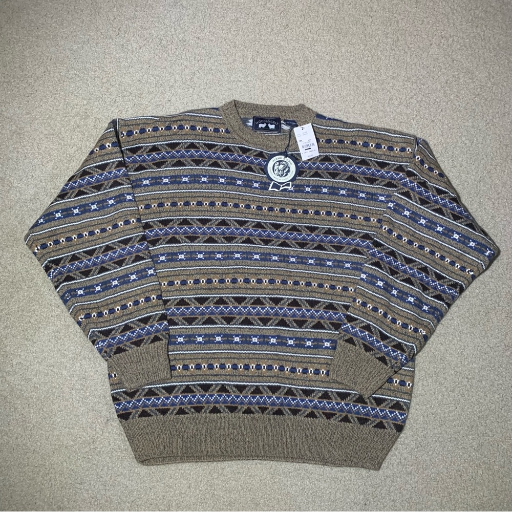 NEW Vintage Woods & Gray Striped Heather Oat Acrylic Sweater Men’s Size XL